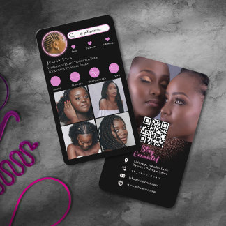 Neon Pink Instagram Photo Collage Hair Braiding Business Card