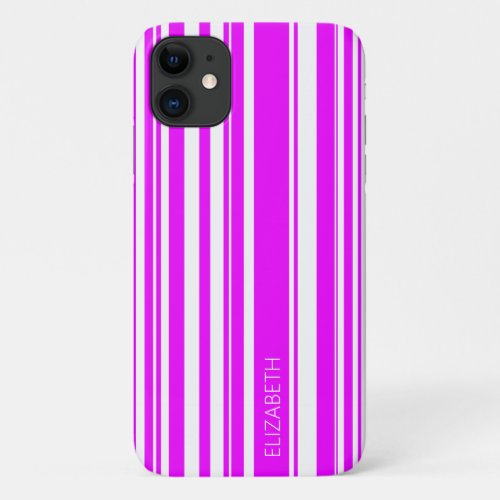 Neon Pink Irregular Stripes iPhone 11 Case