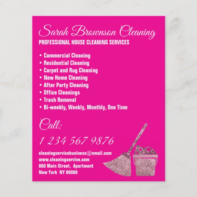 Neon Pink Janitorial Maid House Cleaning Flyer (Front)