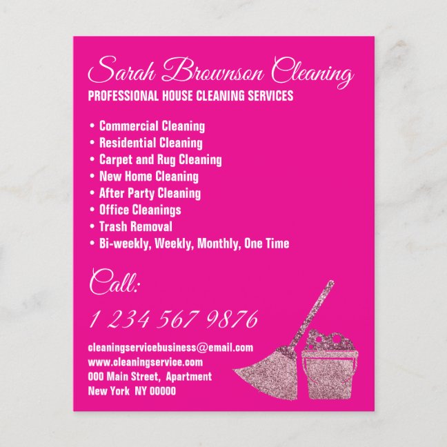 Neon Pink Janitorial Maid House Cleaning Flyer