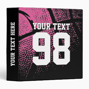 Neon pink jersey number basketball binder for girl