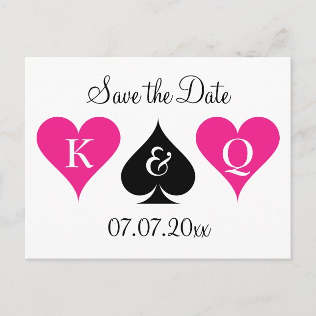 Neon pink Las Vegas wedding save the date postcard (Front)