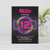 Neon Pink Laser Tag Girl Birthday Party Game On  Invitation (Standing Front)