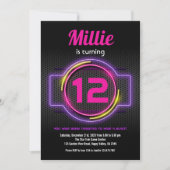 Neon Pink Laser Tag Girl Birthday Party Game On  Invitation (Front)