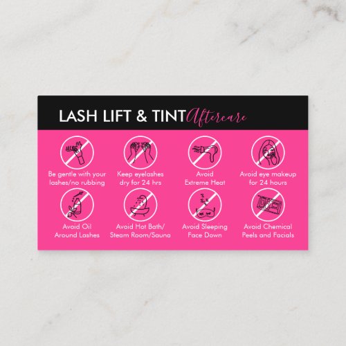 Neon Pink Lash Lift Tint Aftercare Instruction Business Card