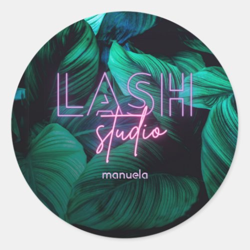 Neon Pink Lash Studio Professional Business Classic Round Sticker
