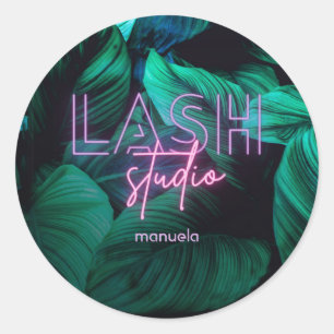 Neon Pink Lash Studio Professional Business Classic Round Sticker