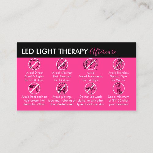 Neon Pink Led Light Therapy Aftercare Business Card