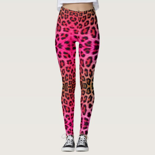 neon pink leopard print leggings