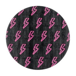 Neon Pink Lightning: Dark Background. Cutting Board