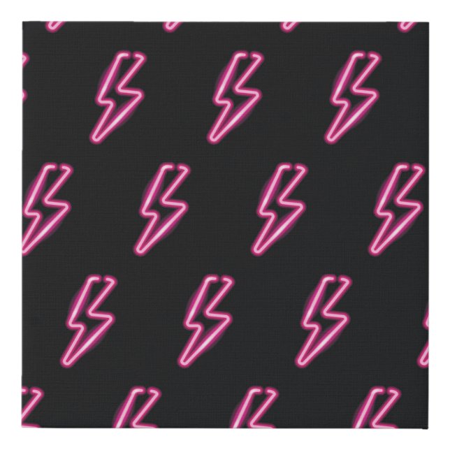Neon Pink Lightning: Dark Background. Faux Canvas Print (Front)