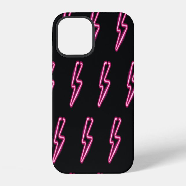 Neon Pink Lightning: Dark Background. Iphone Case (Back)