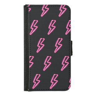 Neon Pink Lightning: Dark Background. Samsung Galaxy S5 Wallet Case