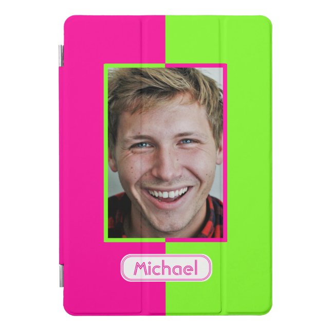 Neon Pink & Lime Green Color Block – Custom Photo iPad Pro Cover (Front)
