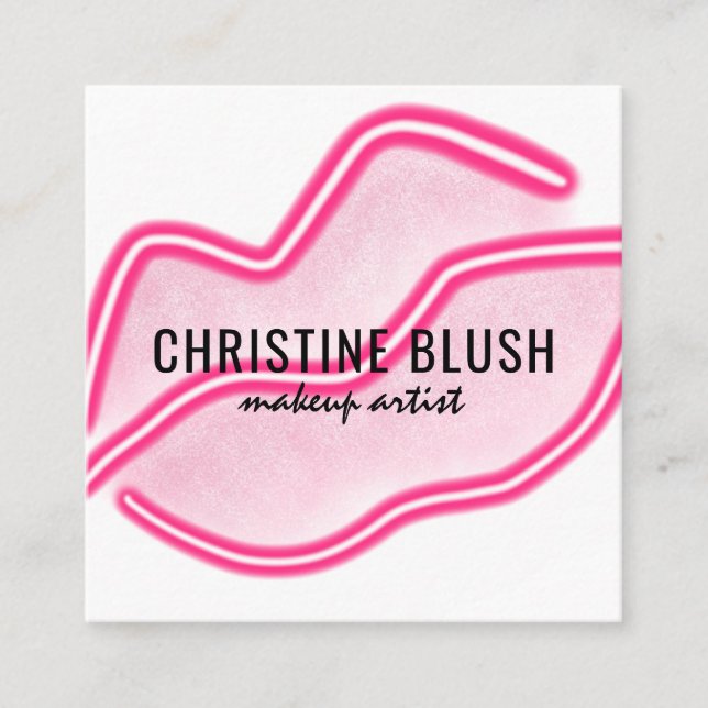 Neon Pink Lips Makeup Artist Business Card (Front)
