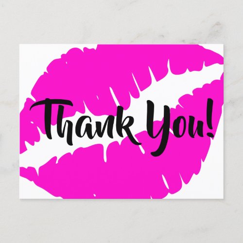 Neon Pink Lipstick Big Kiss Thank You Postcard
