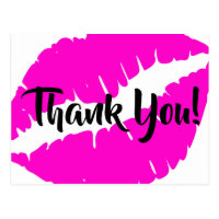 Neon Pink Lipstick Big Kiss Thank You Postcard