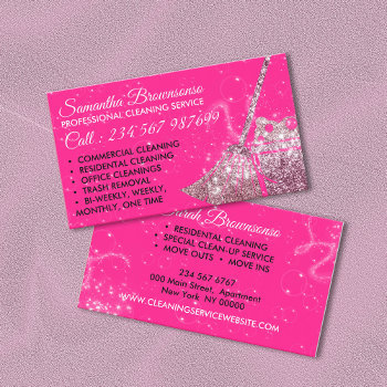 Neon Pink Luxury Cleaning Service Maid Janitorial Business Card by PineLemonMarketing at Zazzle