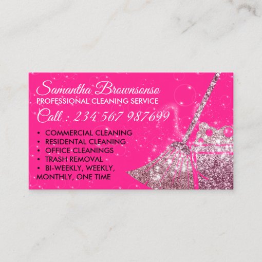 Neon Pink Luxury Cleaning Service Maid Janitorial Business Card | Zazzle