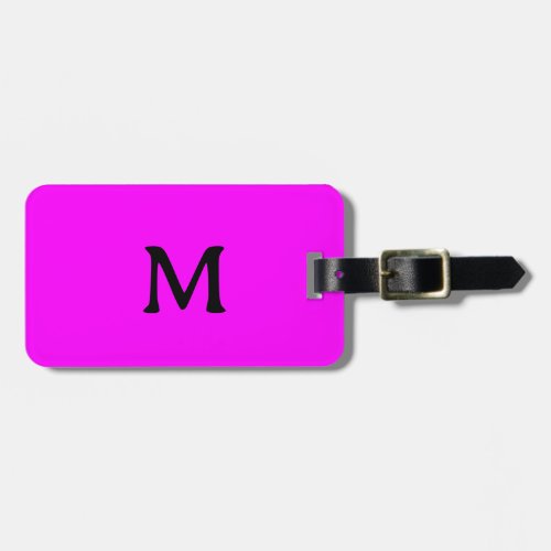 Neon PInk Magenta Monogram Black Custom Name Gift Luggage Tag