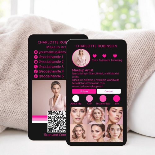 Neon Pink Makeup beauty Social Media Influencer Business Card