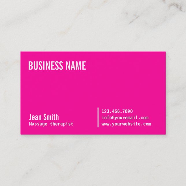 Neon Pink Massage Therapist Business Card (Front)