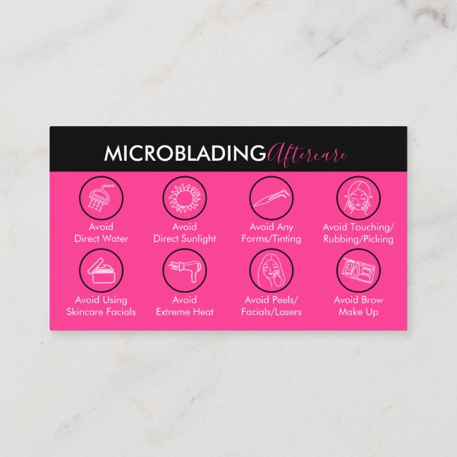 Neon Pink Microblading Healing Aftercare Business Card