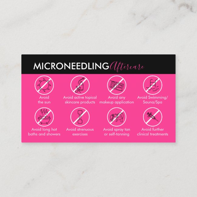 Neon Pink Microneedling Aftercare Post Instruction Business Card