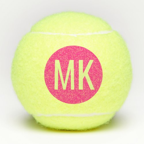 Neon Pink Modern Custom Initials Tennis Balls
