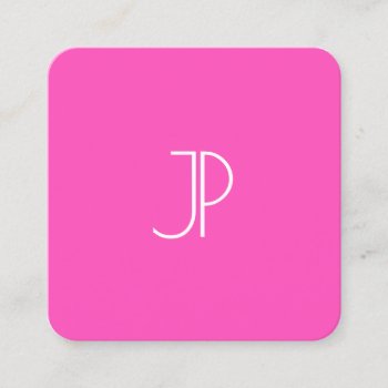 Neon Pink Modern Elegant Monogram Template Trendy Square Business Card by art_grande at Zazzle