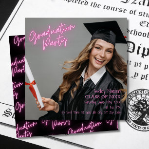 Neon Pink Modern Graduation Party Invitation