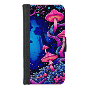 Neon Pink Mushroom Forest Art iPhone 8/7 Wallet Case
