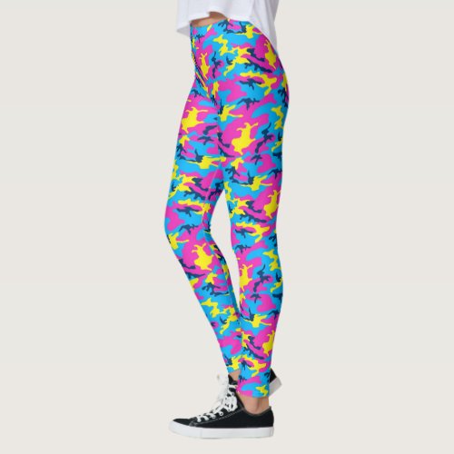 Neon Pink Neon Yellow  Dark Blue Camo Leggings