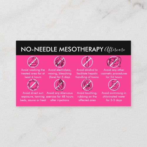 Neon Pink No Needle Mesotherapy Aftercare Business Card