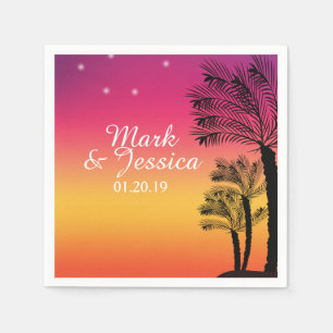 Neon Pink Ombre Tropical Tree Sunset Beach Napkins
