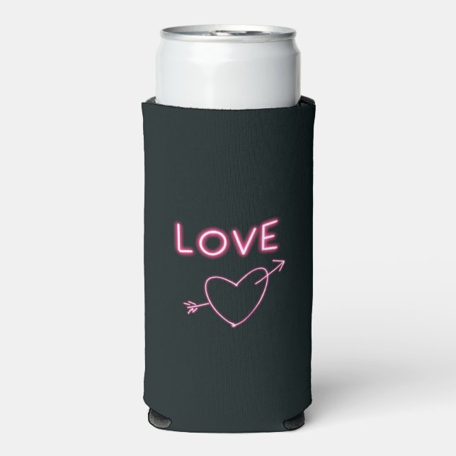 Neon Pink on Black LOVE heart Seltzer Can Cooler (Seltzer Front)