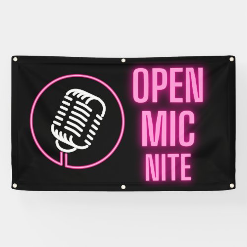 Neon Pink Open Mic Outdoor Vinyl Banner