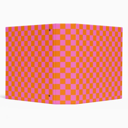 Neon Pink Orange Checkered Checkerboard Vintage 3 Ring Binder
