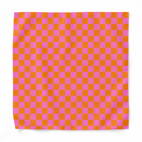 Neon Pink Orange Checkered Checkerboard Vintage Bandana