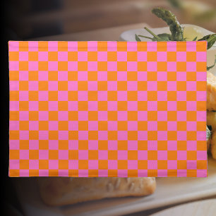 Neon Pink Orange Checkered Checkerboard Vintage Cloth Placemat
