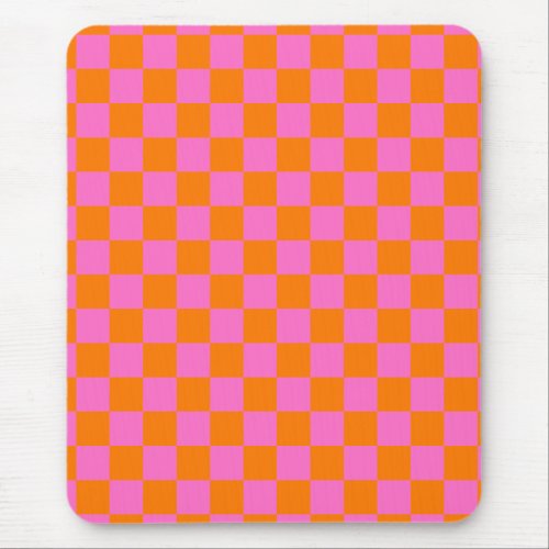 Neon Pink Orange Checkered Checkerboard Vintage Mouse Pad