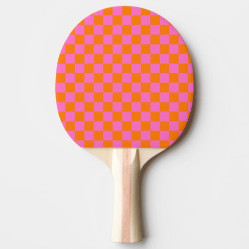 Neon Pink Orange Checkered Checkerboard Vintage Ping Pong Paddle