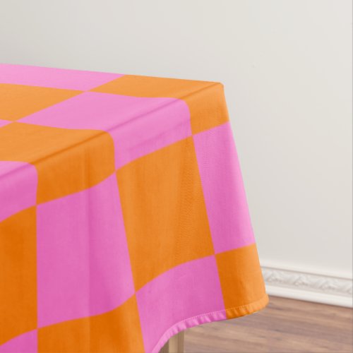 Neon Pink Orange Checkered Checkerboard Vintage Tablecloth