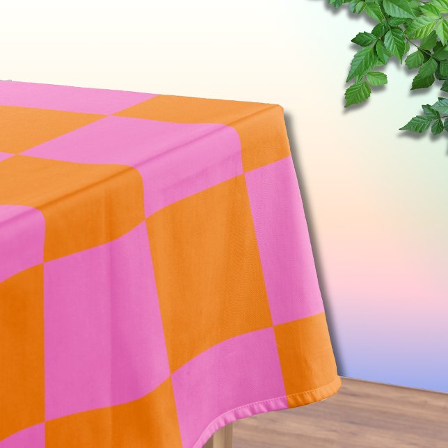 Neon Pink Orange Checkered Checkerboard Vintage Tablecloth (Creator Uploaded)