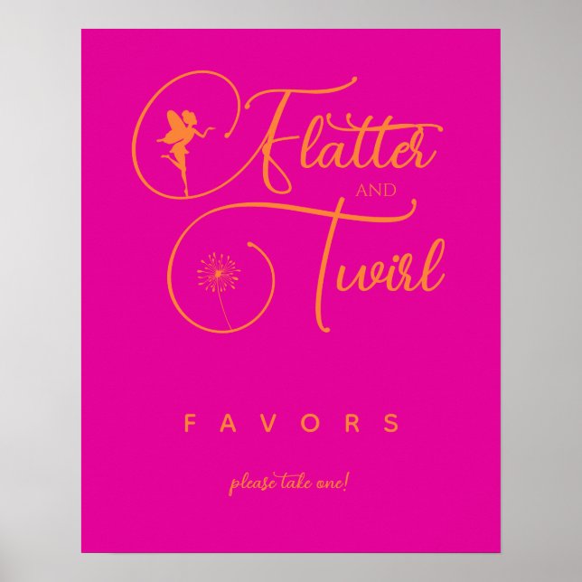 Neon Pink Orange Minimalist Fairy Favors Poster (Front)