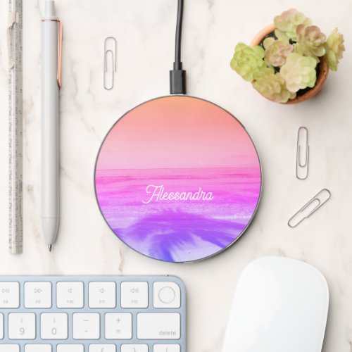 Neon Pink Orange Purple Tropical Paradise Trendy Wireless Charger