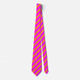 Neon Pink Orange Stripes Patterns Colorful Stylish Neck Tie