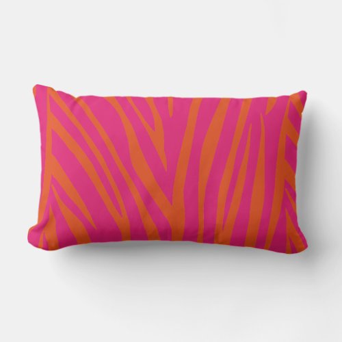 NEON PINK ORANGE ZEBRA STRIPES BACKGROUNDS WALLPAP LUMBAR PILLOW