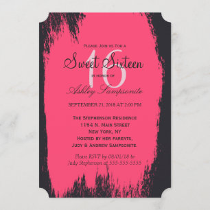 Neon Pink Paint Stroke on Black Invitation