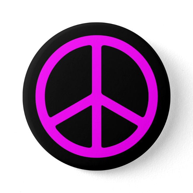 Neon Pink Peace Sign on Black Pinback